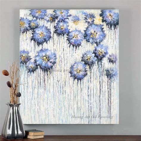 Hand Painted Painting Blue Little Daisy Wall Picture Abstract Art Flower for Home Decor Oil ...