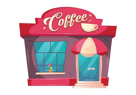 Coffeeshop cartoon vector illustration. Cafe building front flat color object. Eatery kiosk ...