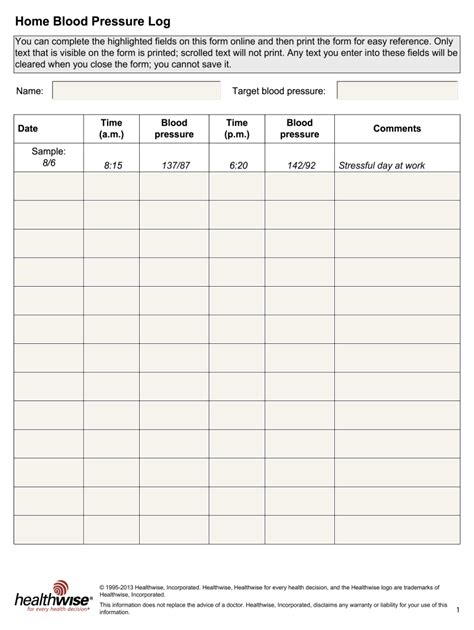 Printable Blood Pressure Chart Fill Online, Printable, Fillable, Blank ...