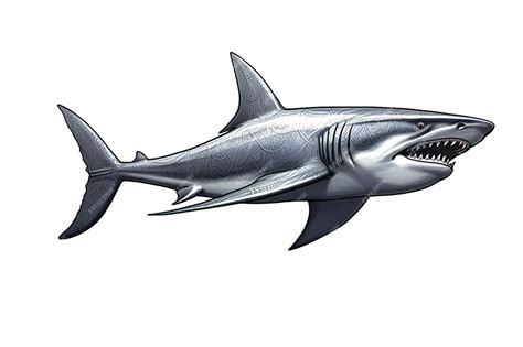 Premium Photo | Shark isolated on white background illustration Side view