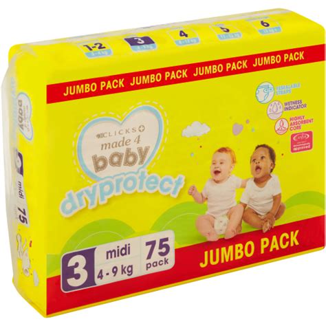 Clicks Dryprotect Jumbo Pack Baby Nappies Midi 75 Nappies - Clicks