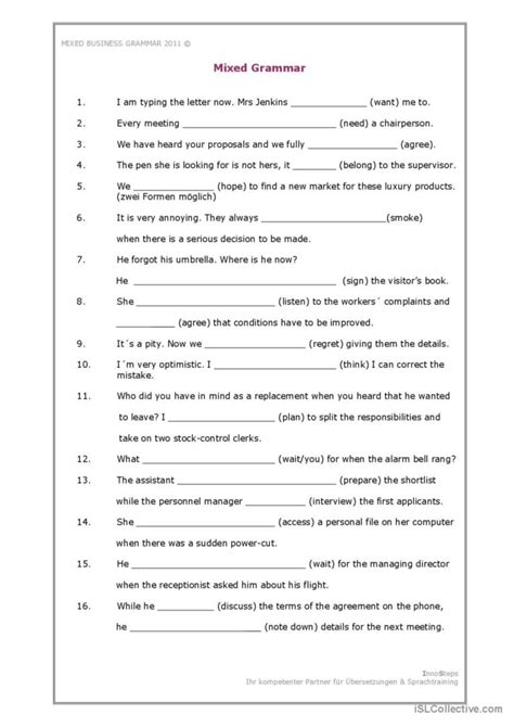 Mixed Business Grammar Worksheet gen…: English ESL worksheets pdf & doc