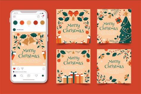 Premium Vector | Flat christmas instagram posts collection