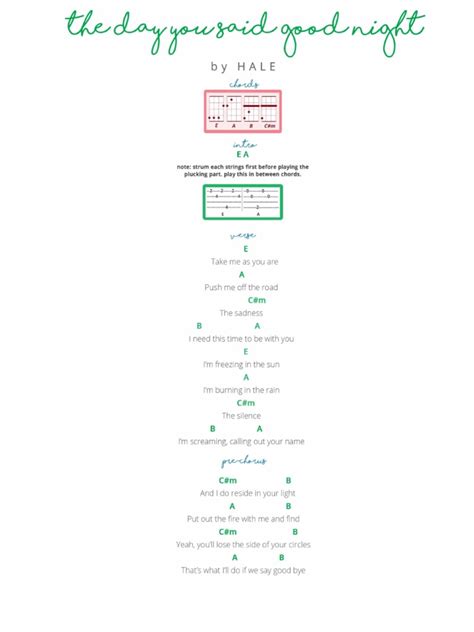 The Day You Said Good Night by Hale Ukulele Chords and Lyrics | PDF