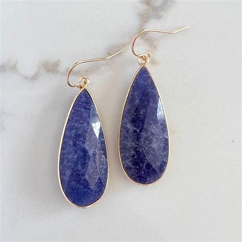 Blue Sapphire Dangle Earrings, Large Gemtone Drops in 14K Gold Fill - Etsy