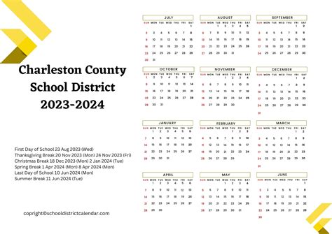 Charleston County School District Calendar Holidays 2023-2024