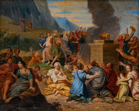 Lot - Moses and the adoration of the golden calf, 18thC, oil on paper ...