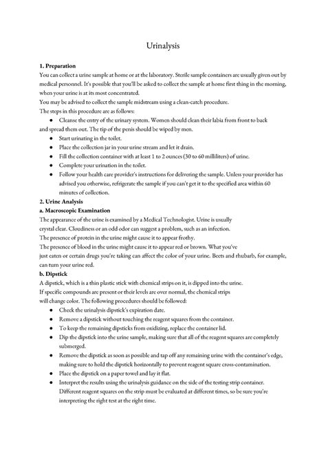 Urinalysis Procedure - Urinalysis 1. Preparation You can collect a urine sample at home or at ...