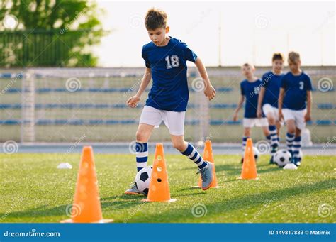 Football Drills: the Slalom Drill. Youth Soccer Practice Drills Stock Image - Image of education ...