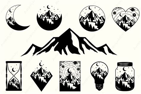 Mountain landscape bundle, Outdoor svg, Nature silhouette By Ananas ...