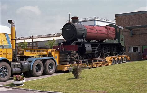 EX-GWR Hall-Class 7903 'Foremarke Hall' sits on its trailer that had, over the previous day or ...