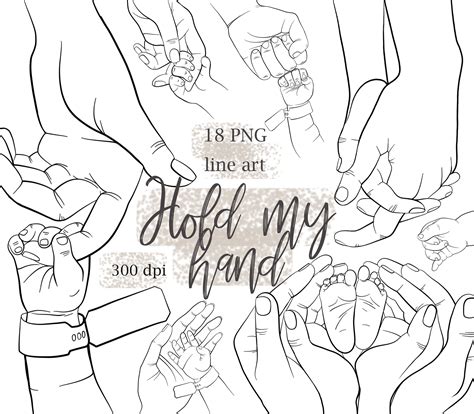 Line art family clipart holding hands clipart line drawing | Etsy