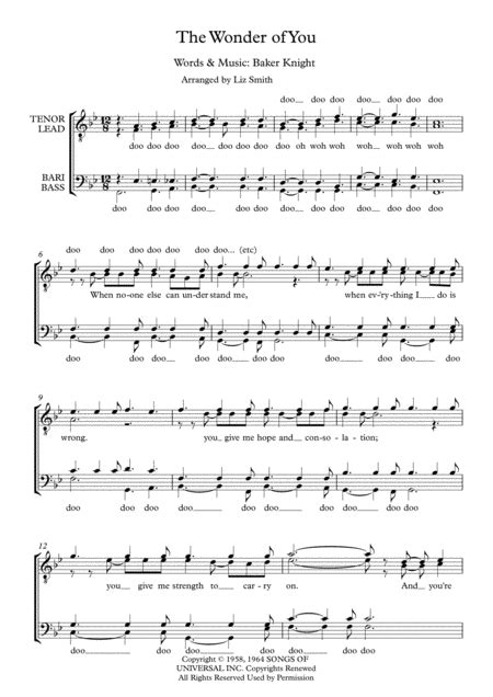 The Wonder Of You (arr. Liz Smith) by Elvis Presley Sheet Music for TTBB Choir at Sheet Music Direct