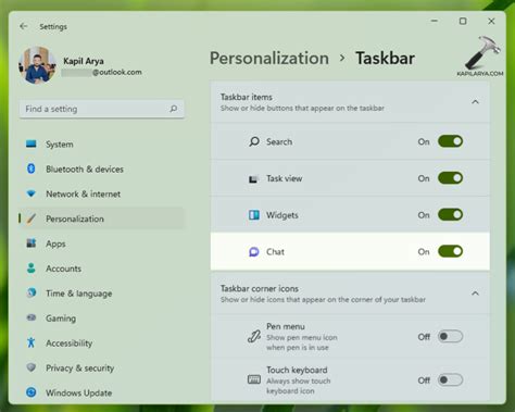 Show or hide Chat icon on taskbar in Windows 11