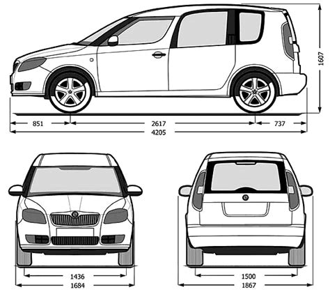 2007 Skoda Roomster Minivan blueprints free - Outlines