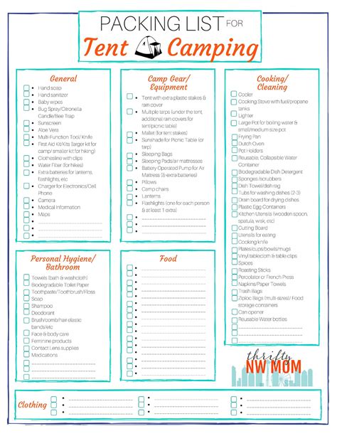 Packing List for Tent Camping - Free Printable | Camping packing list, Tent camping, Tent ...