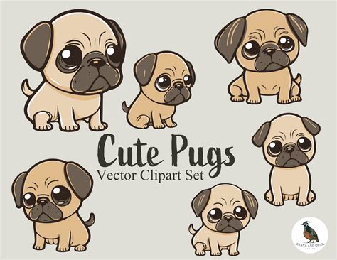 Cute Pugs Clipart PNG Ai Svg Clipart Sheets Pug SVG Clipart Cute Dog Clipart Cartoon Pug SVG ...