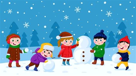 Premium Vector | Children making snowman Winter outdoor activity xmas ...