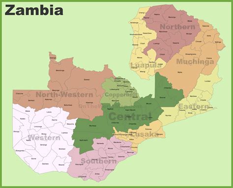 Zambia districts map - Ontheworldmap.com