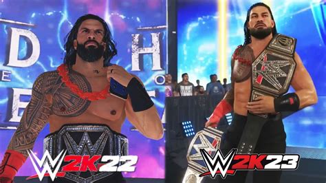 Roman Reigns WWE 2K23 Double Title Entrance vs WWE 2K22 Entrance Mod - YouTube