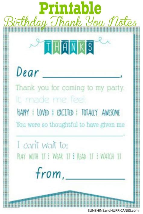 Printable Birthday Thank You Notes