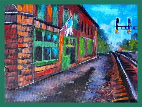 "Train Station' was the painting for our Wed June 29 1pm Youtube class. The flag was an added ...