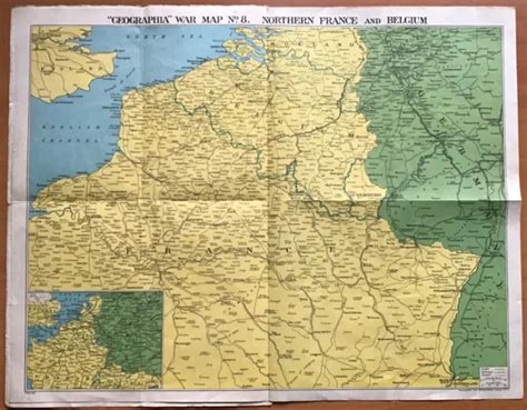 ORIGINAL WWI BRITISH Hutchinson “Geographia” War Map: Northern France & Belgium $10.00 - PicClick