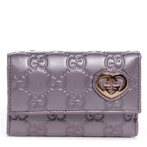 GUCCI Metallic Guccissima Lovely 6 Key Holder Wallet Purple 63697