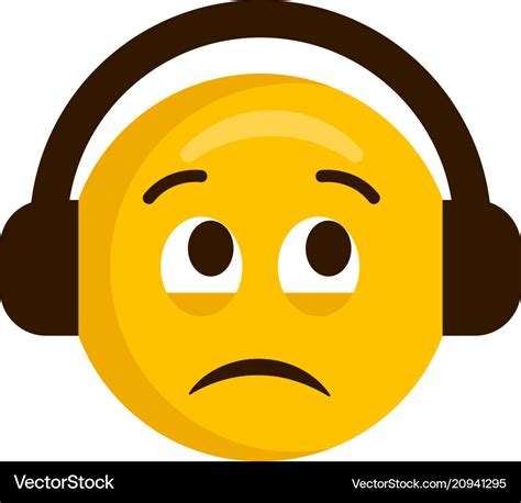 Sad emoji with headphones icon Royalty Free Vector Image