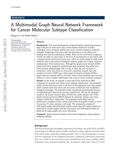 A Multimodal Graph Neural Network Framework for Cancer Molecular Subtype Classification | DeepAI