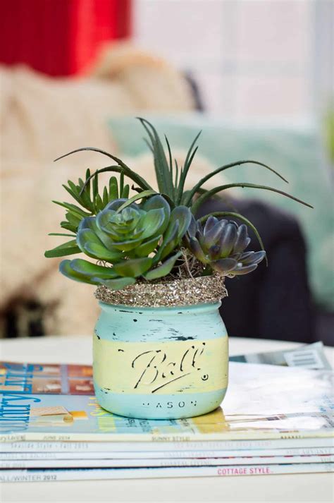 Chalk Paint Mason Jars with Succulents - Mod Podge Rocks