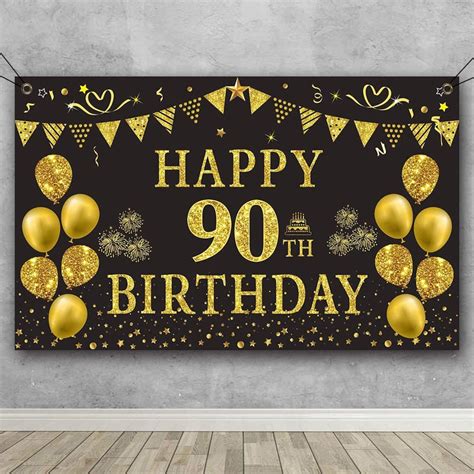 90th Birthday Background Oro y Negro 5.9 X 3.6 Fts Happy | Etsy