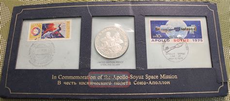 Commemorative Sterling Silver Coin & Stamps Apollo - Soyuz Space Mission 1975