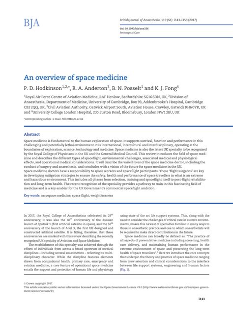 An Overview of Space Medicine | PDF