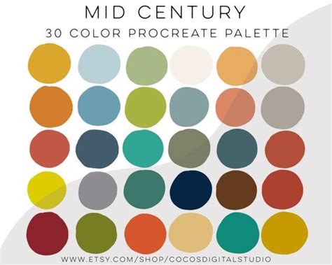 Retro Color Palette Midcentury 70s Color Palette Procreate | Etsy Mid Century Modern Color ...