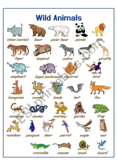 Wild Animals Worksheet - Nehru Memorial