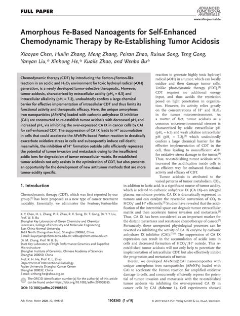 Amorphous Fe‐Based Nanoagents for Self‐Enhanced Chemodynamic Therapy by Re‐Establishing Tumor ...