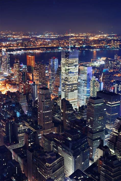 New York City Aerial View at Night Stock Image - Image of office ...