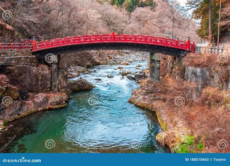 Shinkyo Bridge, Red Color Wood Bridge in Winter at Nikko City, Japan ...