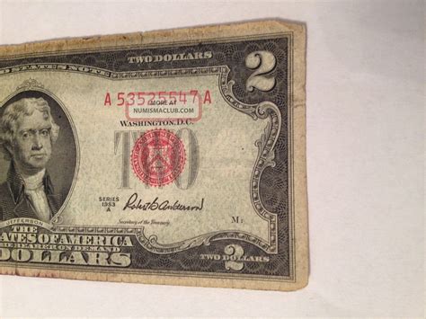 1953 A $2 Dollar Currency Bill Rare Old Money Red Seal