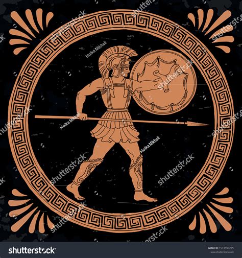 Ancient Greek Warrior Spear Shield His Stock Vector (Royalty Free ...