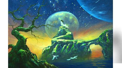 Acrylic Painting Tutorial on Surreal Fantasy Landscape with Galaxy ...