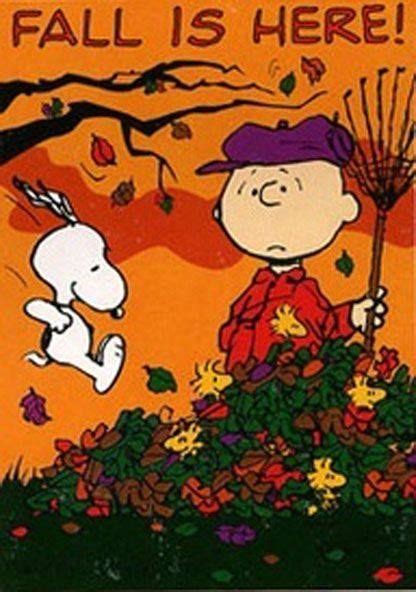 Fall Is Here - Charlie Brown With Snoopy and Woodstock and Friends Jumping in Pile of Leaves ...