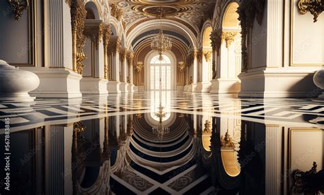 A realistic fantasy interior of the royal palace. golden palace. castle ...