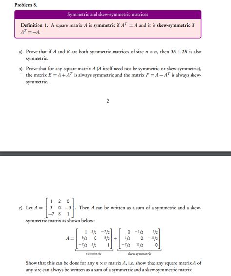 Solved Problem 8. Symmetric and skew-symmetric matrices | Chegg.com