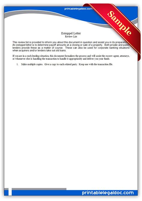 Free Printable Estoppel Letter Form (GENERIC)