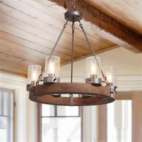 Farmhouse Wood Wagon Wheel Chandelier | Farmhouze Light, Wagon Wheel ...