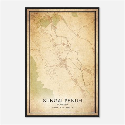 Vintage Sungai Penuh Indonesia Map Poster, Sungai Penuh City Road Wall ...