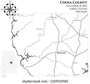 Large Detailed Map Coosa County Alabama Stock Vector (Royalty Free ...