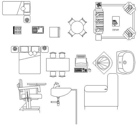 Autocad 2D drawing shows assorted furniture Blocks, Download the DWG file to get these blocks ...